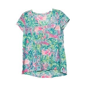 Lilly Pulitzer Women’s XS Pink Elephant Flamingo Alligator Giraffe Safari Top